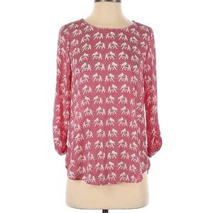 41 Hawthorn Pink Elephant Printed Crew Neck 3/4 Sleeve Blouse Size XS